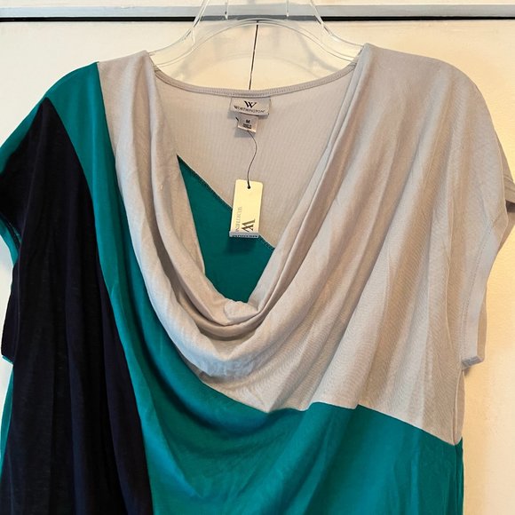 NWT! Worthington Cowlneck Blouse - Green/Navy/Silver - M - Picture 2 of 4
